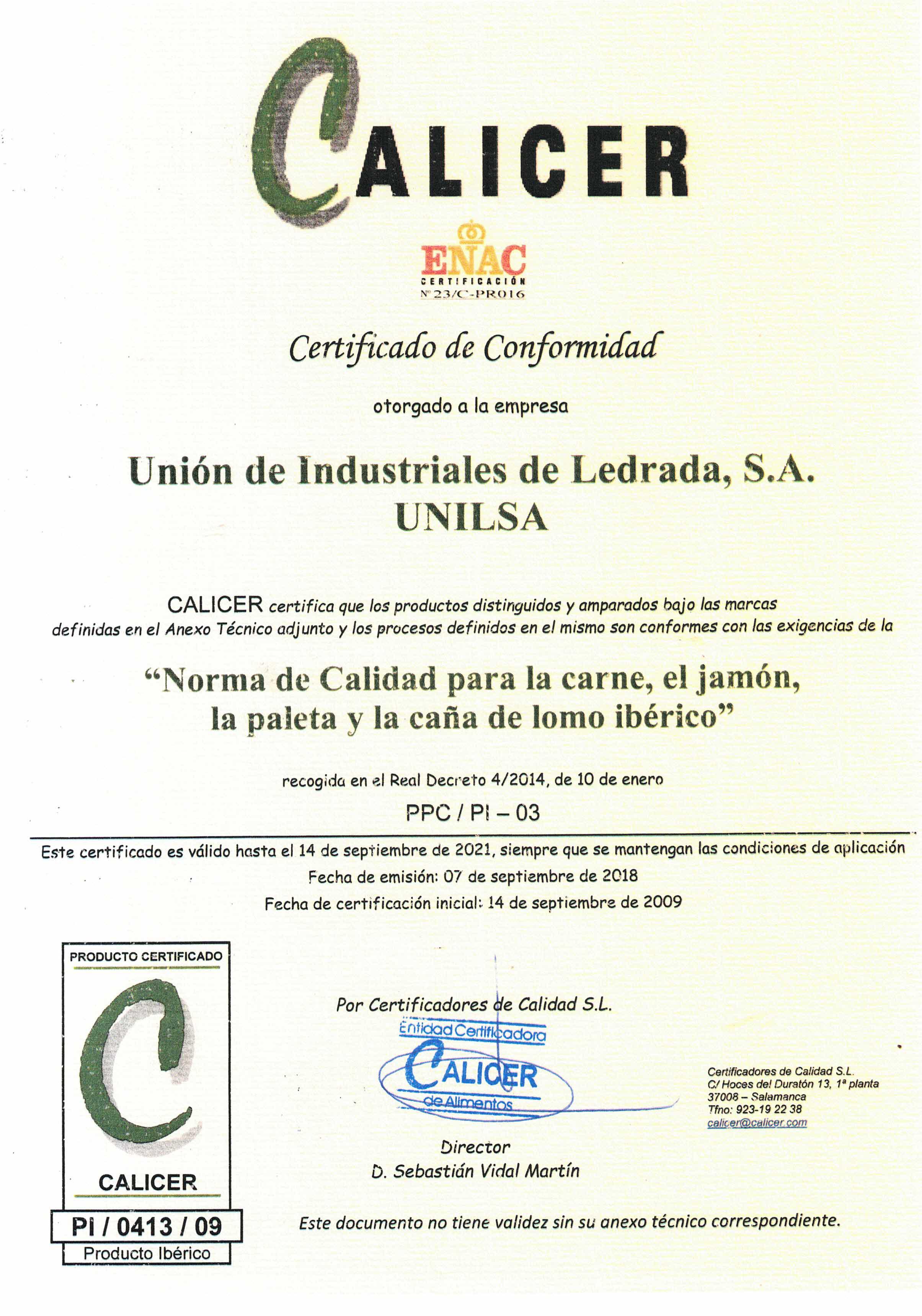 Certificado de Calidad para la carne ibérica