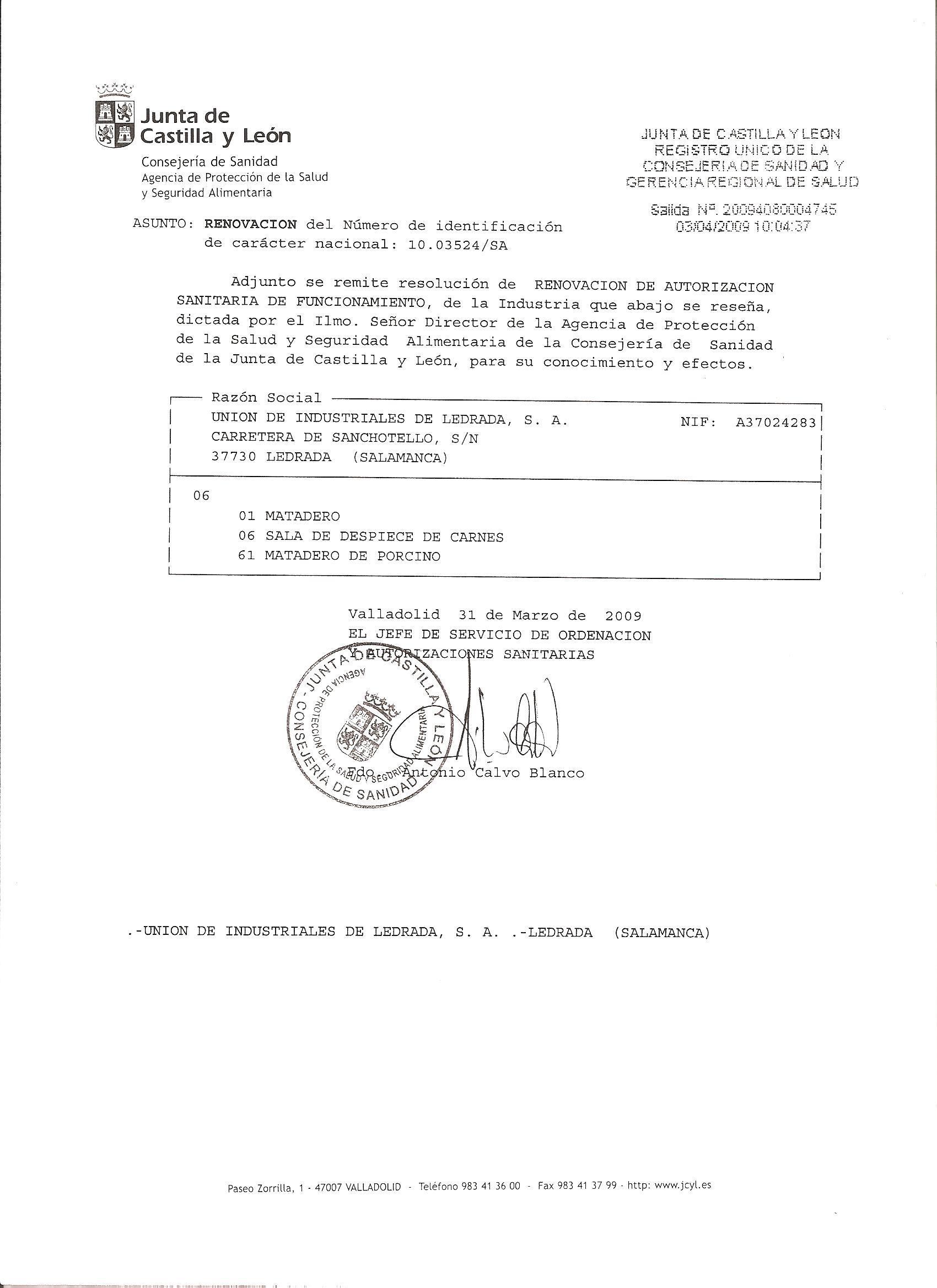 Certificado de conformidad para la exportación